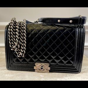 Chanel patent leather new medium boy bag